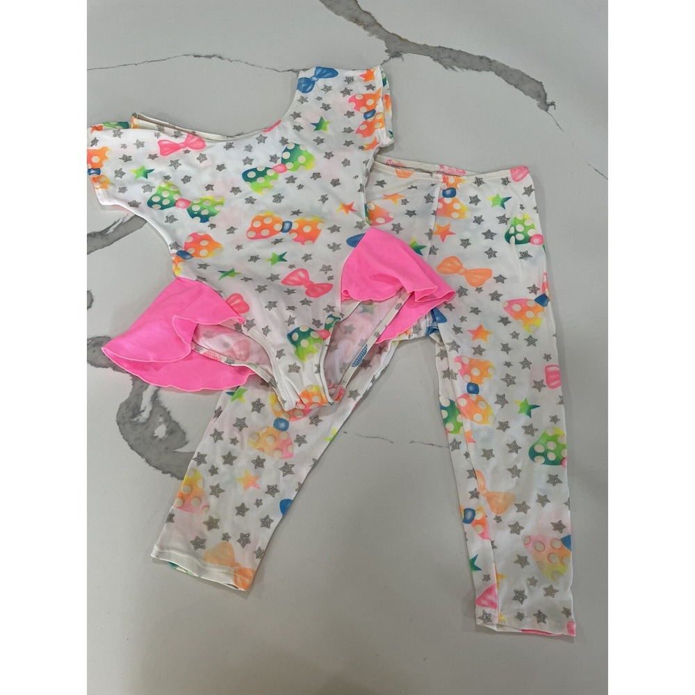 VTG BODY MOTION GIRLS Leotard Leggings Neon Stirrups 6/7 AK97